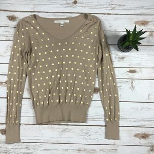 LC Lauren Conrad | V- Neck Tan Sweater w/ Gold XS